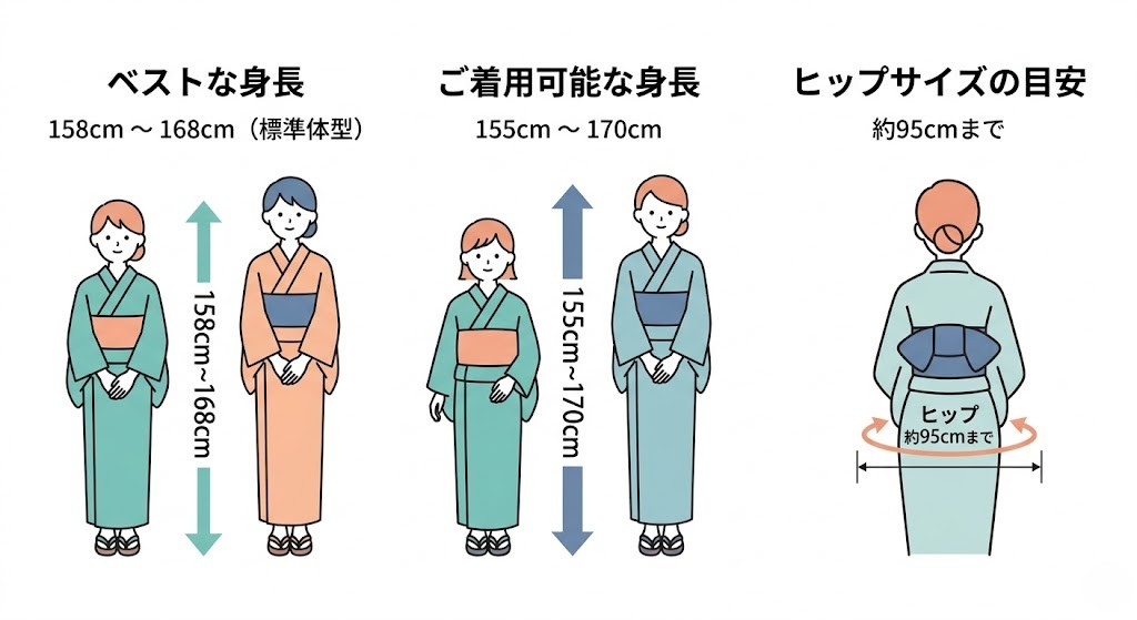 浴衣のサイズ選び方｜フリーサイズ（身丈163～165cm） | 京都かしきもの