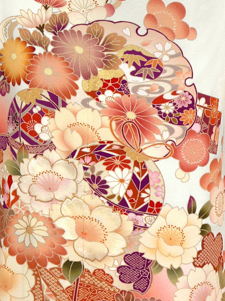 付け下げ 型染め 風景 松竹梅 鳥 花 枝垂れ 波 紋なし 着物 063a d