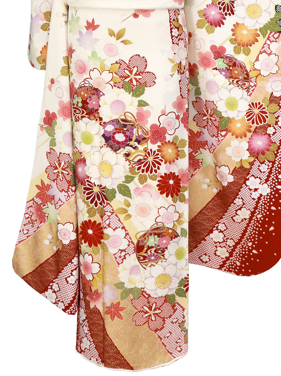 白地に熨斗と桜の振袖／標準サイズ