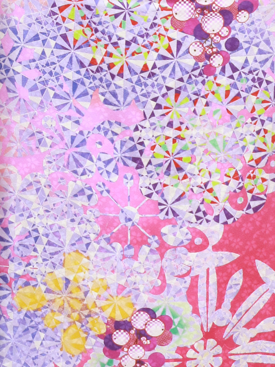 白地に万華鏡の振袖／標準サイズ