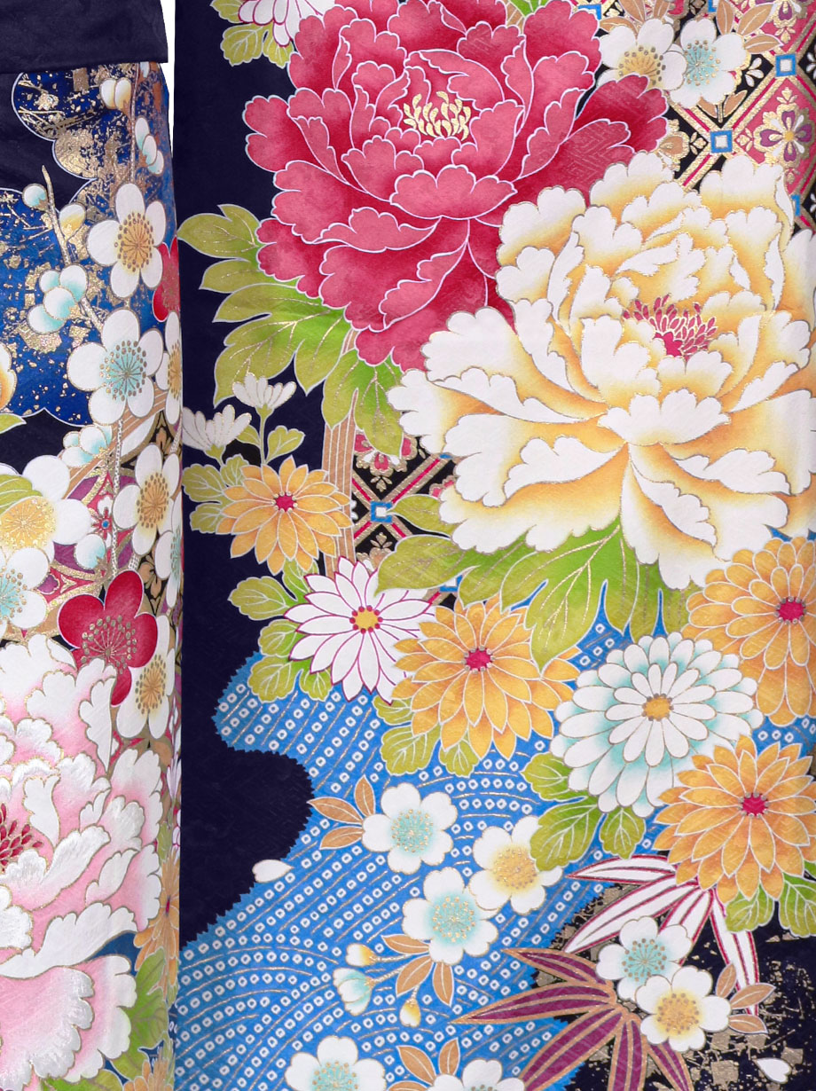 濃い紫地に大輪の牡丹の振袖／標準サイズ | 宅配着物レンタルの京都か