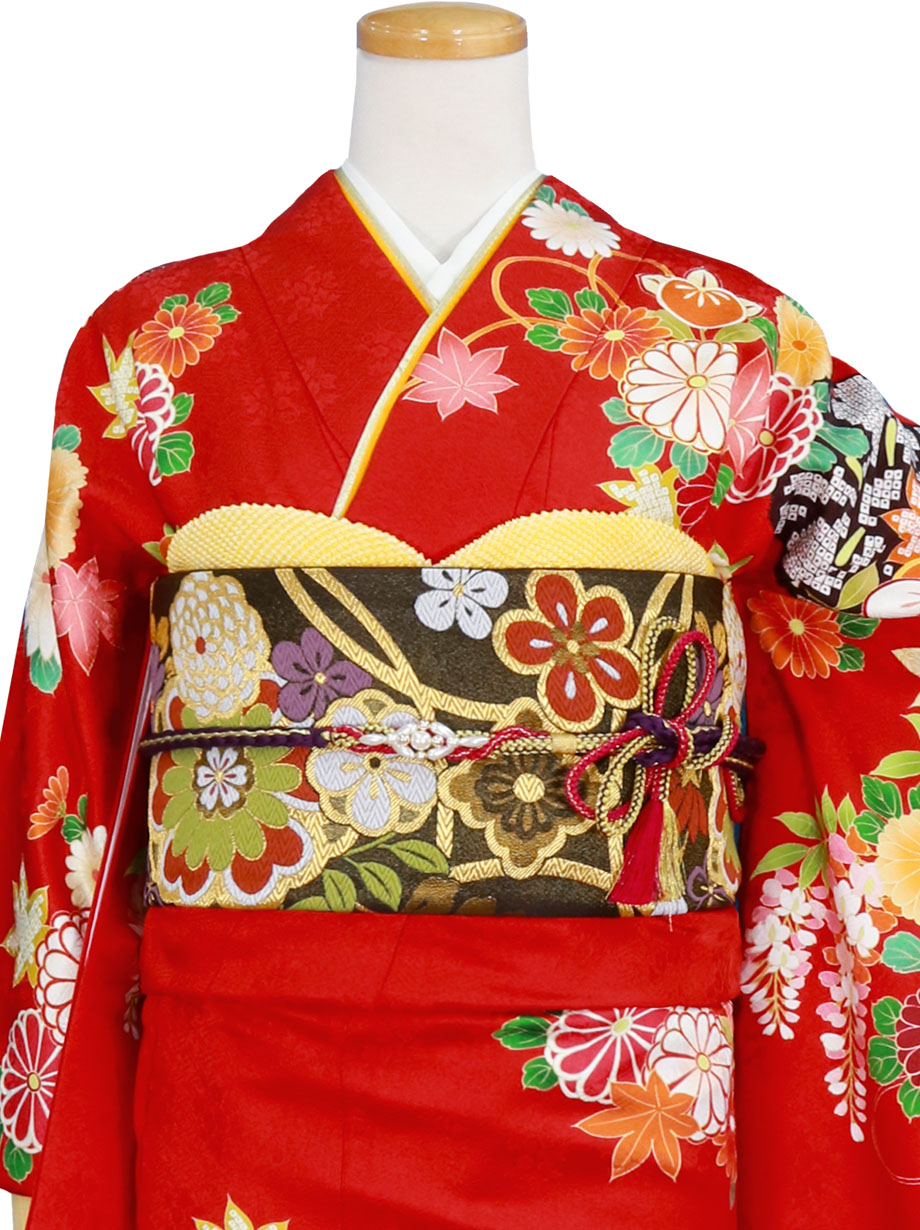 赤地に桜や橘の振袖／標準サイズ | 宅配着物レンタルの京都かしきもの