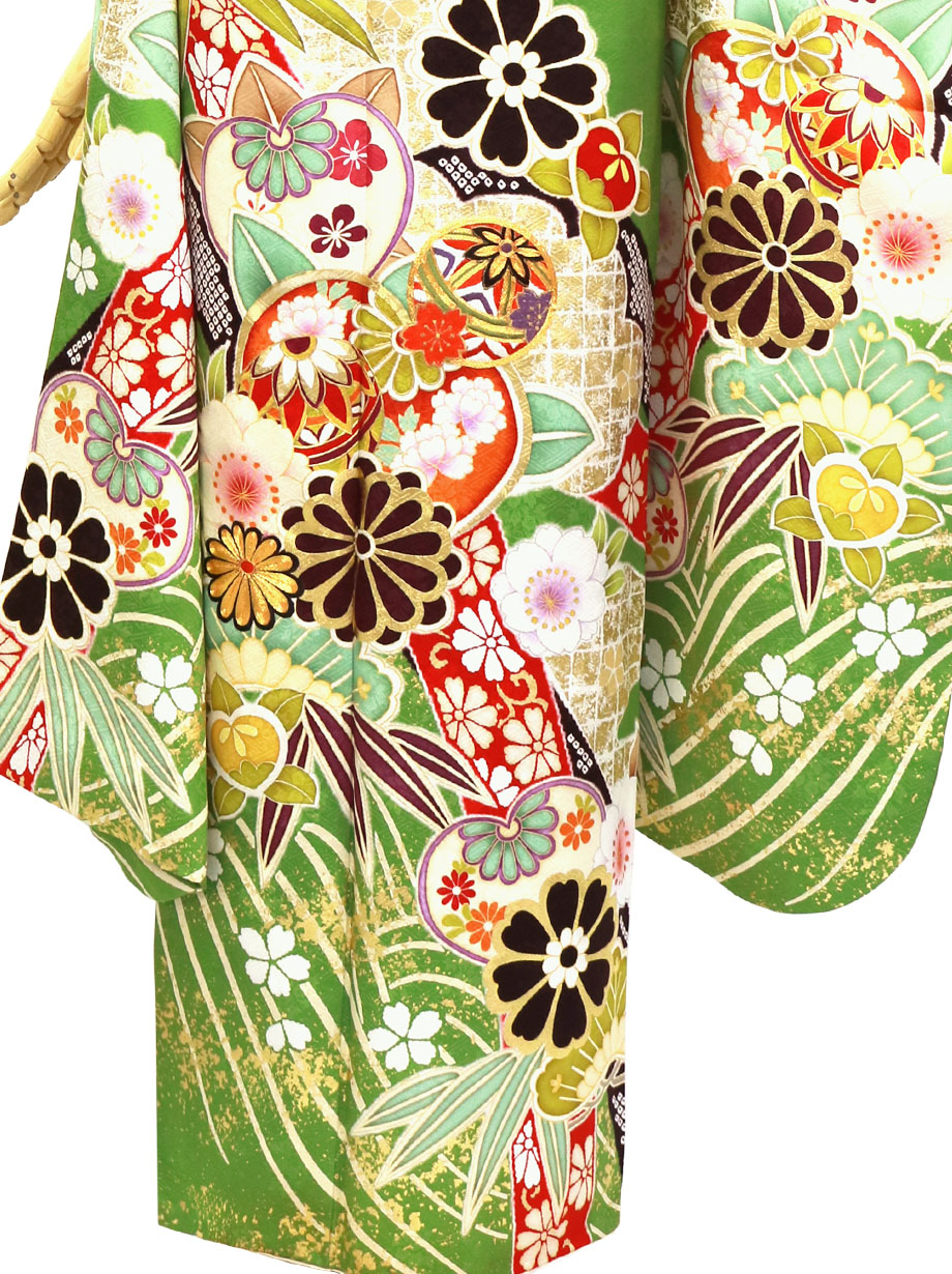 美品 三越謹製 正絹 着物 トールサイズ“流れる松竹梅や宝尽くし”訪問着