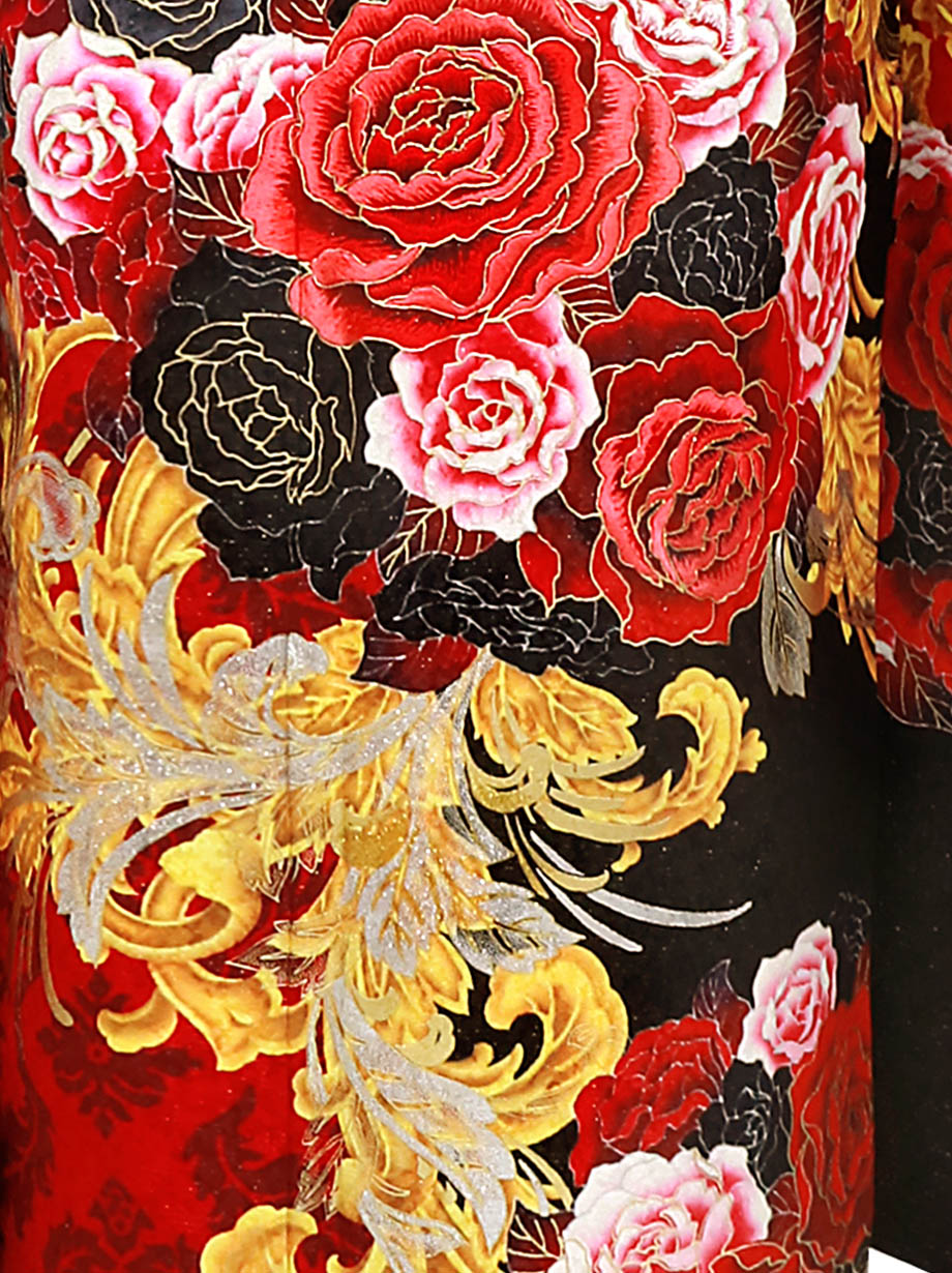 赤地に薔薇と百合の振袖／トールサイズ | 宅配着物レンタルの京都かし