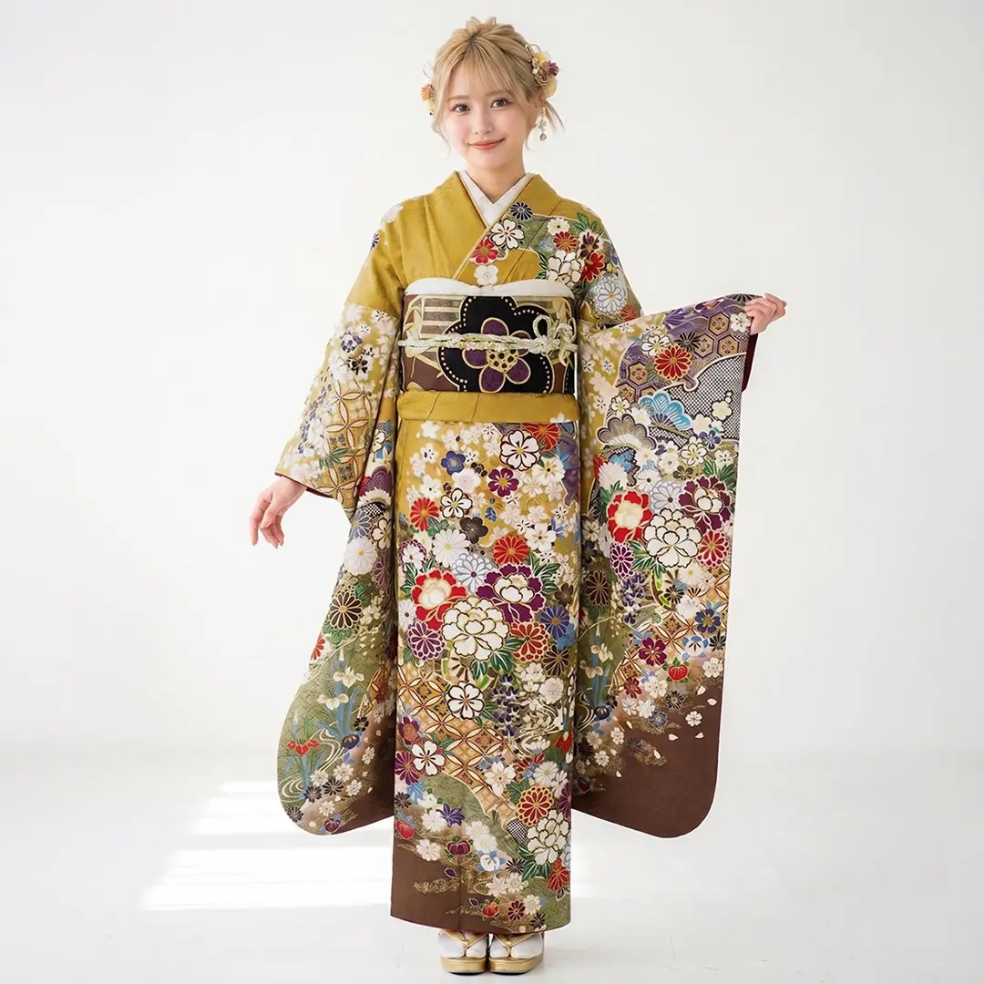 四季折々の花々と吉祥文様の振袖／標準サイズ | 宅配着物レンタルの