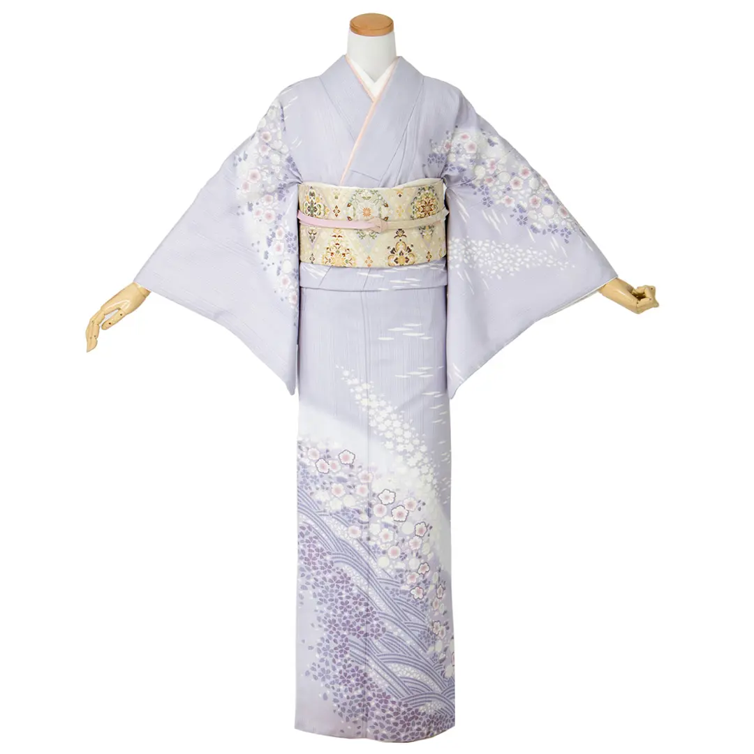 藤色に桜の付下訪問着(袷)（ポリエステル） | 宅配着物レンタルの京都