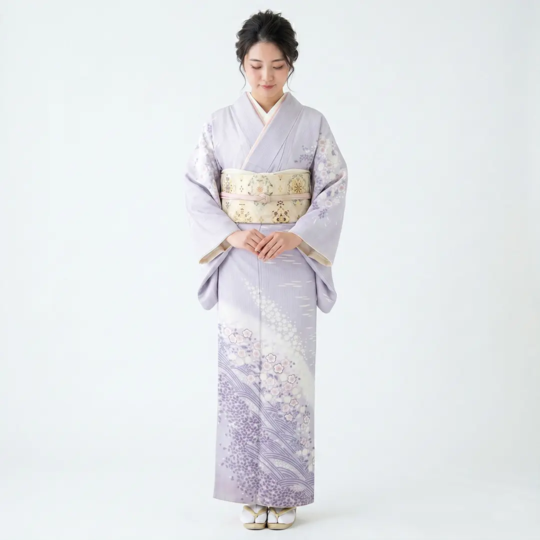 藤色に桜の付下訪問着(袷)（ポリエステル） | 宅配着物レンタルの京都
