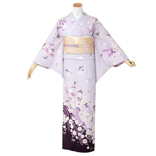 紫色に藤の訪問着(袷)（ポリエステル） | 宅配着物レンタルの京都かし