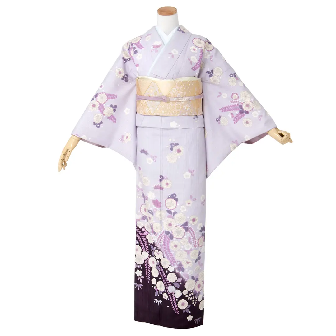 紫色に藤の訪問着(袷)（ポリエステル） | 宅配着物レンタルの京都かし