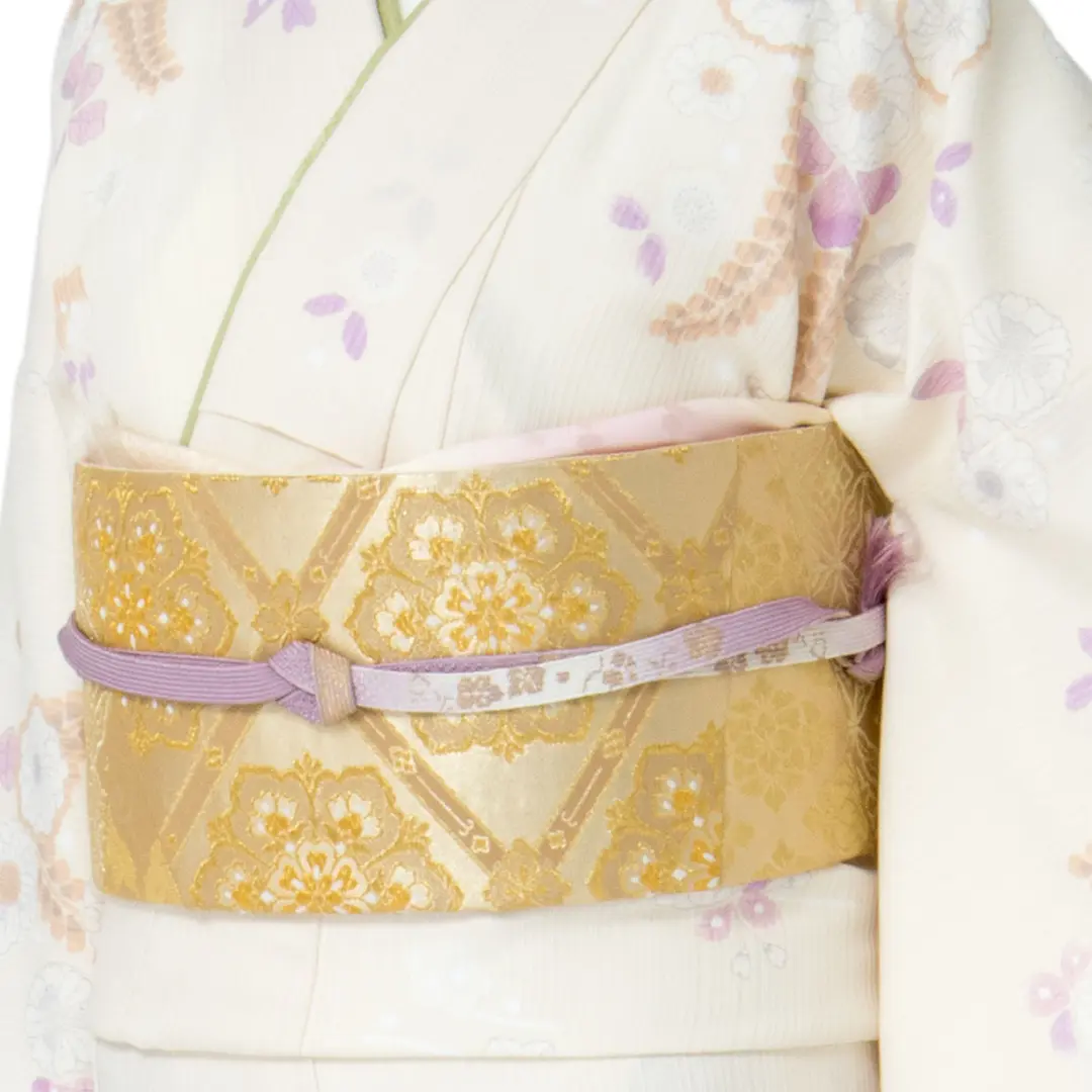 【人気】鶸色に藤の訪問着(袷)（ポリエステル）／斜め詳細