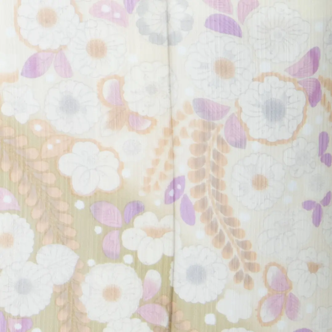 【人気】鶸色に藤の訪問着(袷)（ポリエステル）／柄詳細