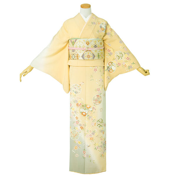 Rin　高級訪問着　金彩友禅　枝垂れ桜　雪輪　ピンク 枝垂れ桜に雪輪の訪問着(袷) | 宅配着物レンタルの京都かしきもの