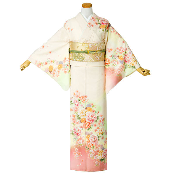 牡丹に桜の訪問着(袷)（ポリエステル） | 宅配着物レンタルの京都かし