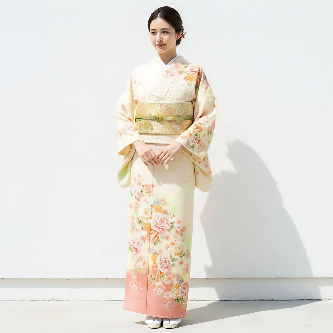 ポリエステル　訪問着　未使用 牡丹に桜の訪問着(袷)（ポリエステル） | 宅配着物レンタルの京都かし