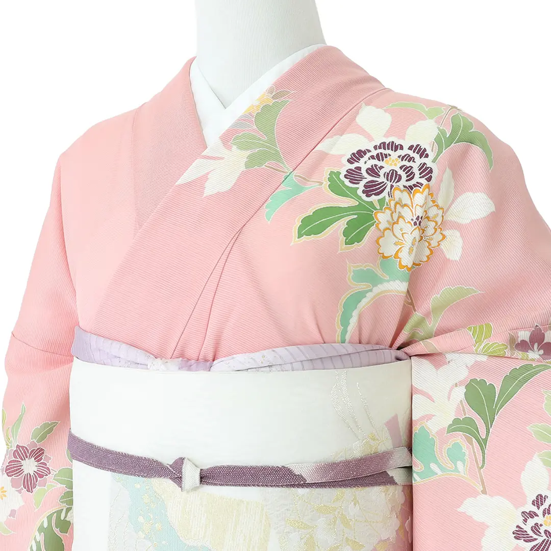ピンク地に草花の訪問着(絽) | 宅配着物レンタルの京都かしきもの