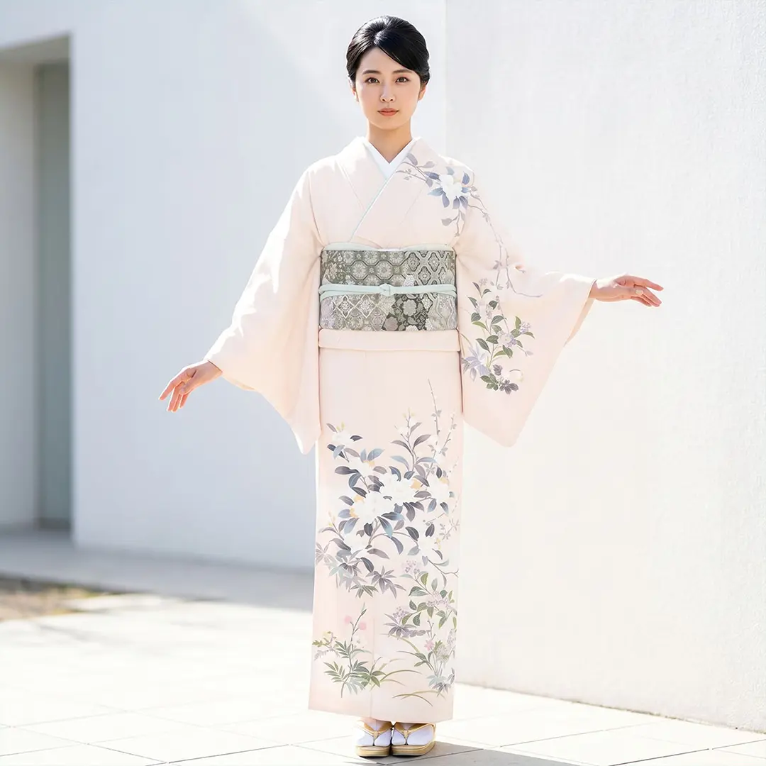 ピンク地に桜と紫陽花の訪問着(袷) | 宅配着物レンタルの京都かしきもの