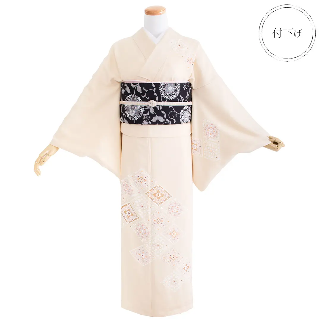 クリームイエロー地に菱唐花の付下訪問着(袷)／正面
