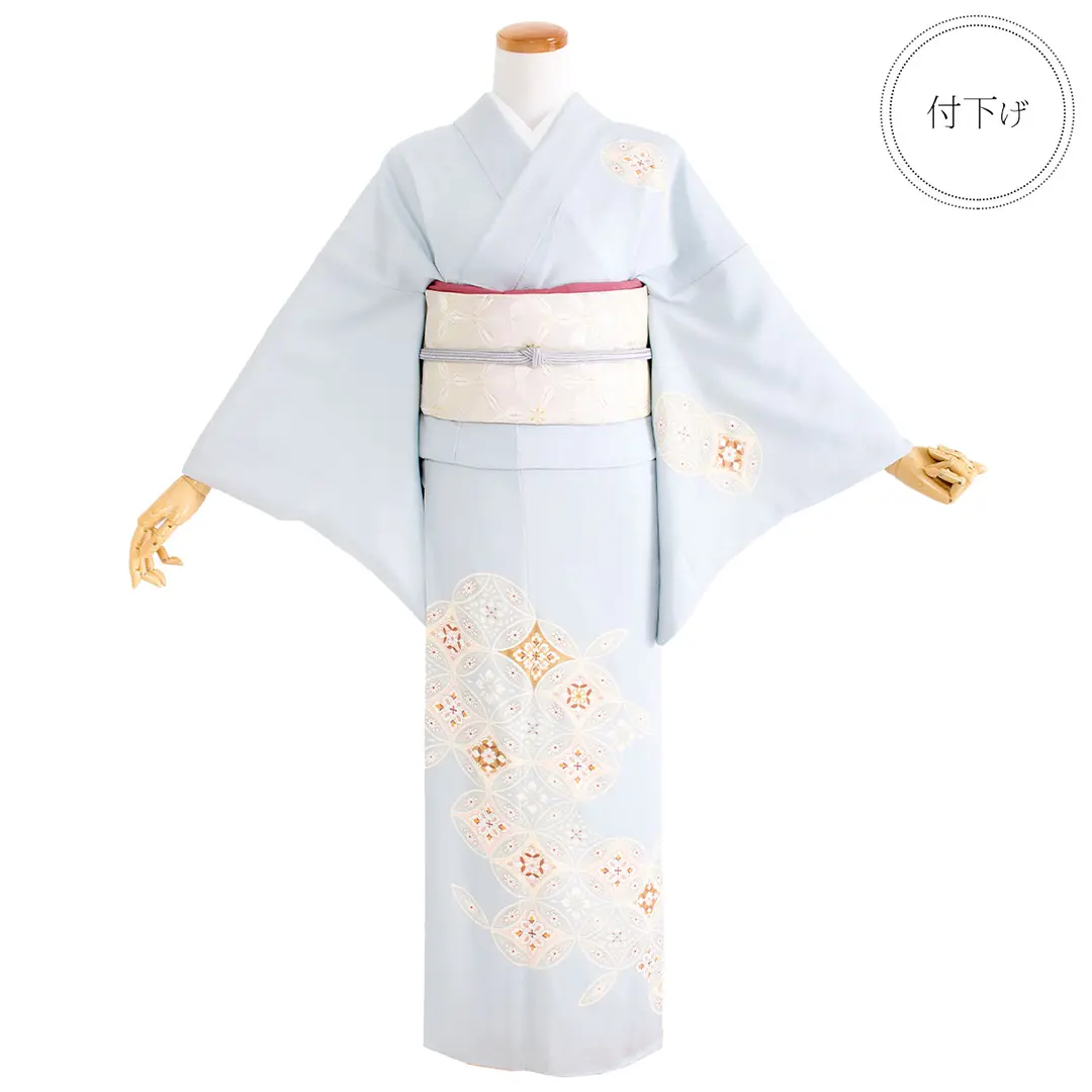 水色地に七宝輪違いの付下訪問着(袷)／正面