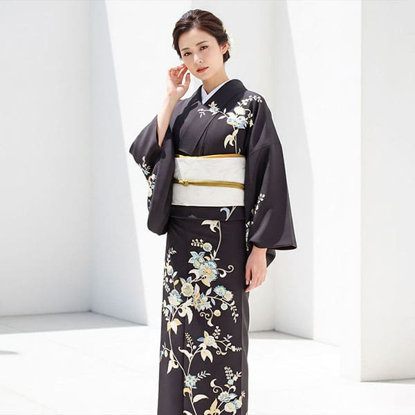 訪問着レンタル| 濃紺地に唐花文様の訪問着(袷) | 宅配着物レンタルの