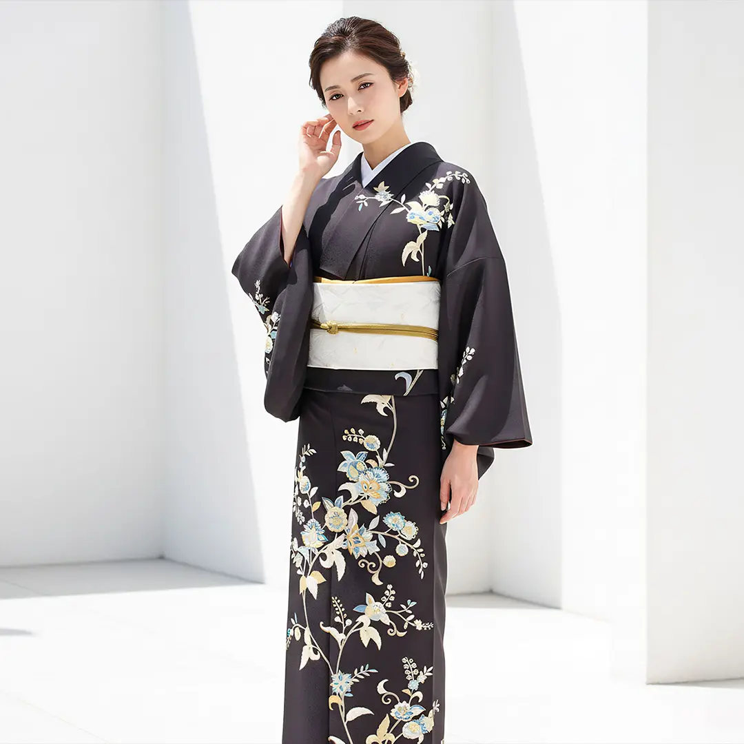 訪問着レンタル| 濃紺地に唐花文様の訪問着(袷) | 宅配着物レンタルの