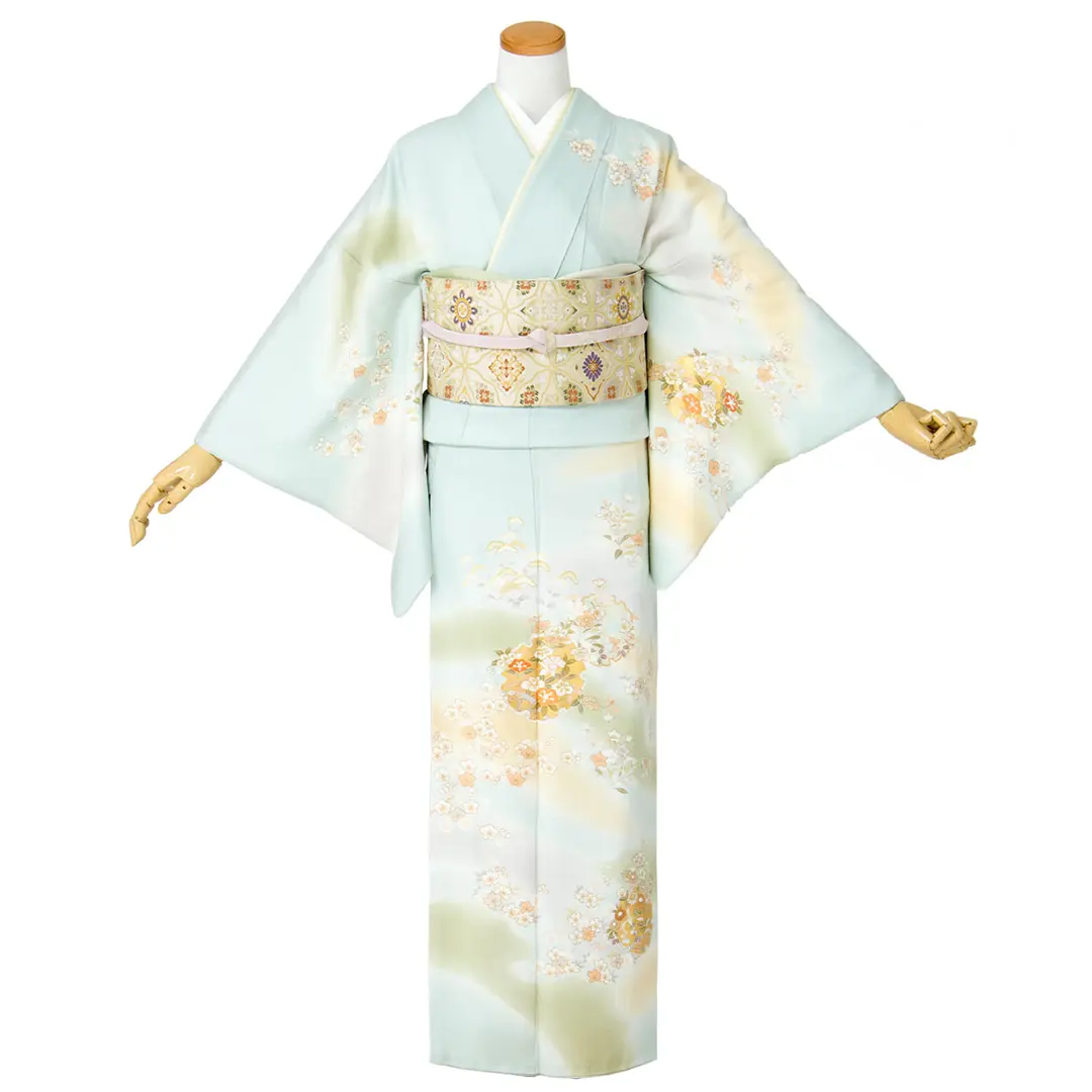 薄青緑色に雪輪の訪問着(袷)／正面