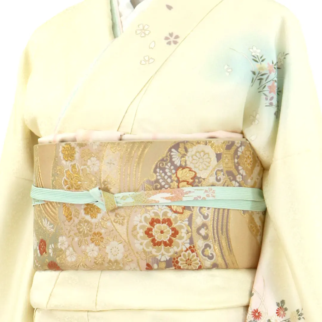 ［7104］訪問着 美品 御所車立波花文様 金銀彩 ぼかし 正絹 着物 袷 7104］訪問着 美品 御所車立波花文様 金銀彩 ぼかし 正絹 着物 袷の