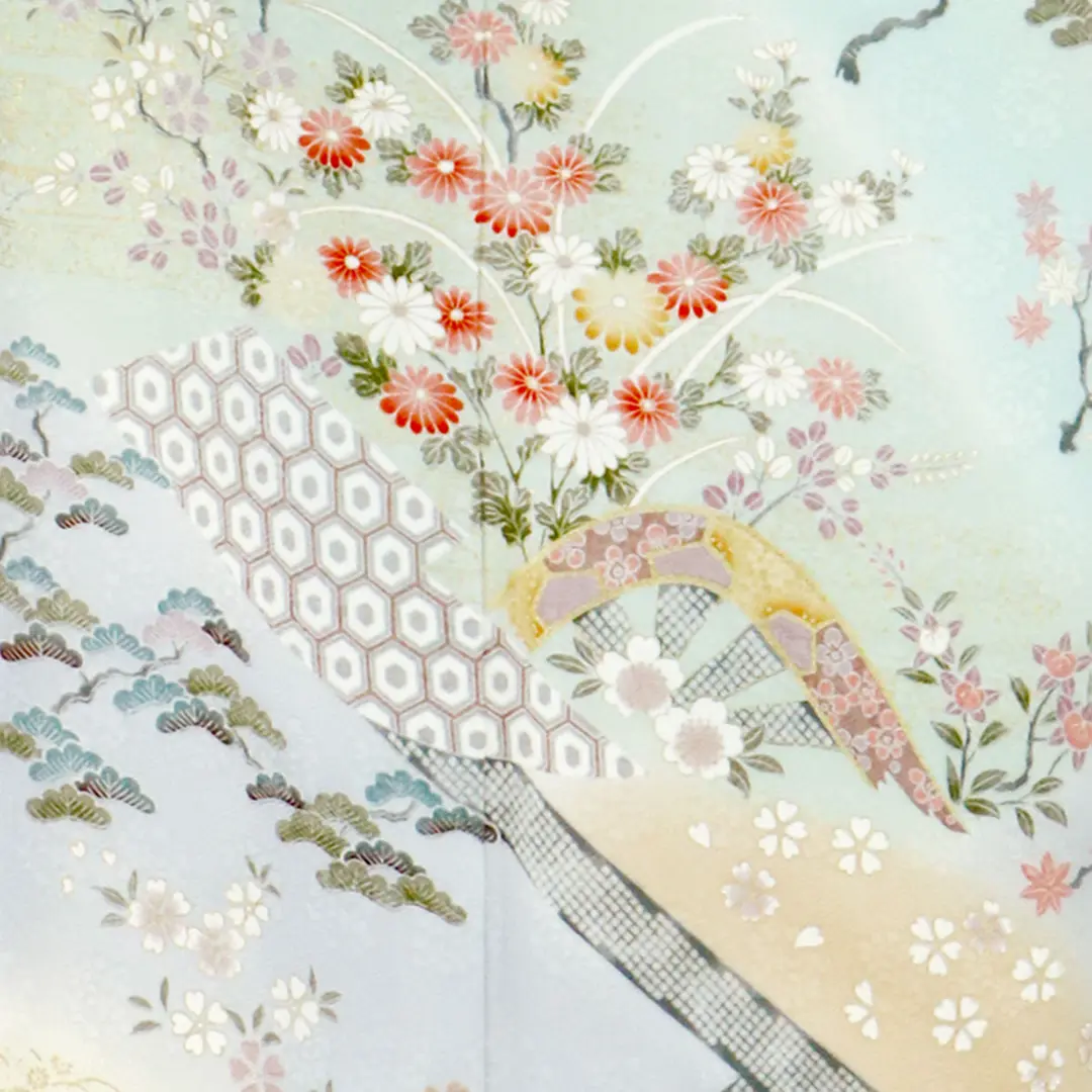銀木犀色に四季花草の訪問着(袷) | 宅配着物レンタルの京都かしきもの