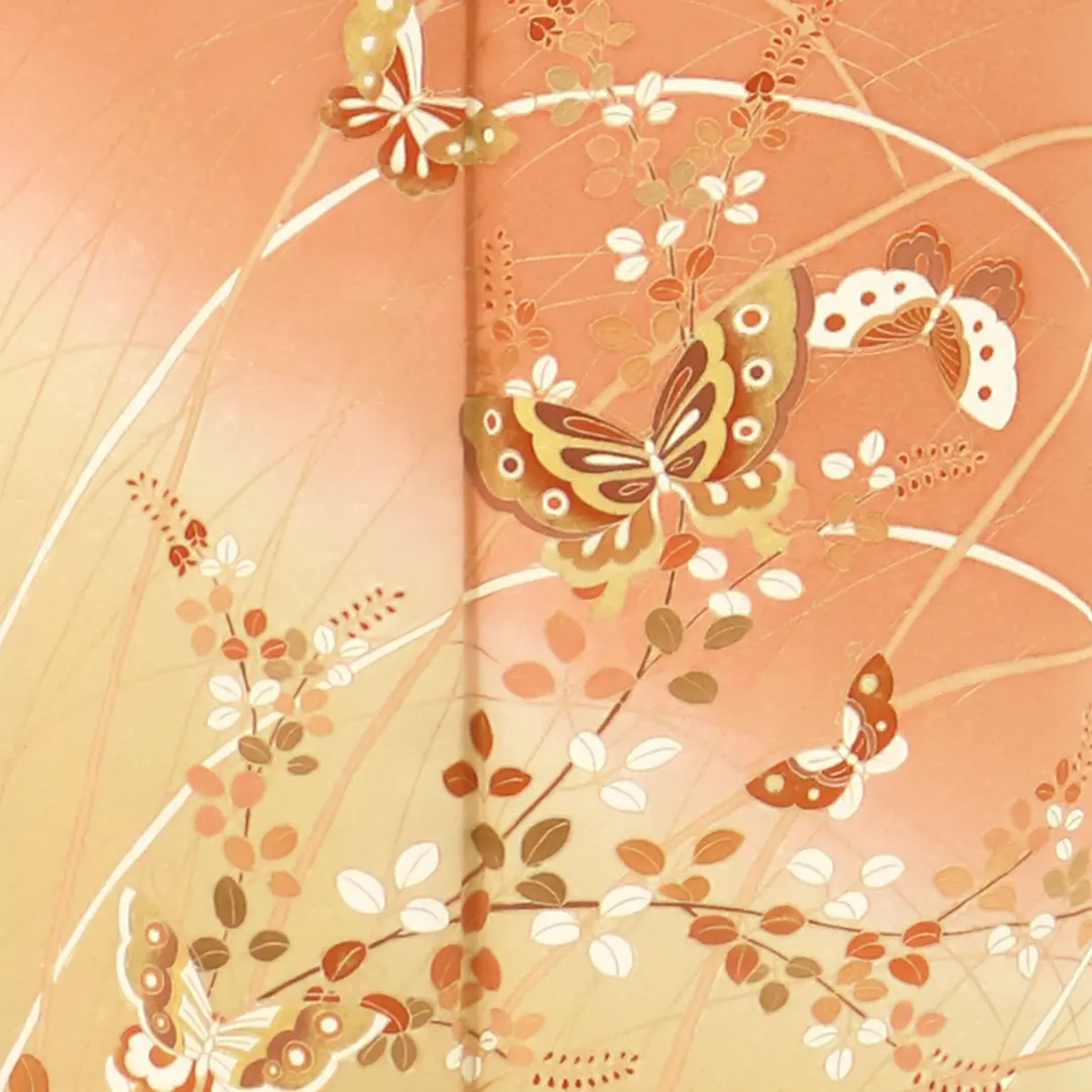 杏色に蝶と萩文の訪問着(袷)／小さめサイズ | 宅配着物レンタルの京都