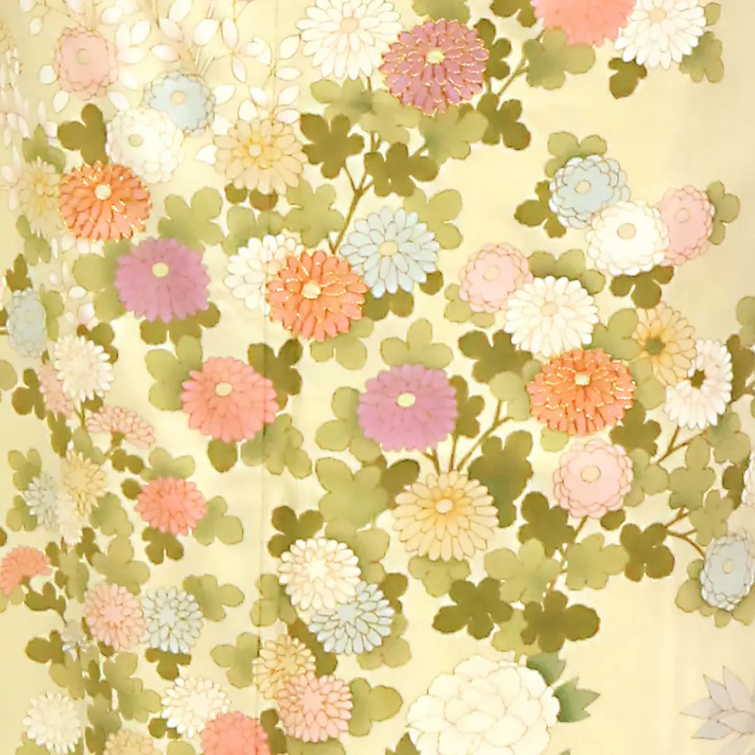 淡黄に四季花の訪問着(袷)／柄詳細