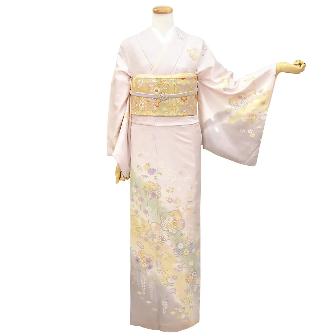 桜色に流水と四季花の付下訪問着（袷） | 宅配着物レンタルの京都かし