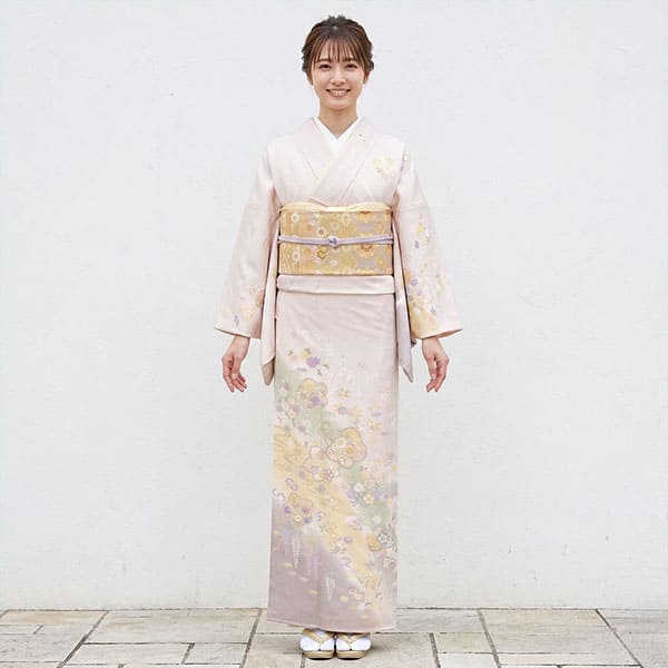 桜色に流水と四季花の付下訪問着（袷） | 宅配着物レンタルの京都かし