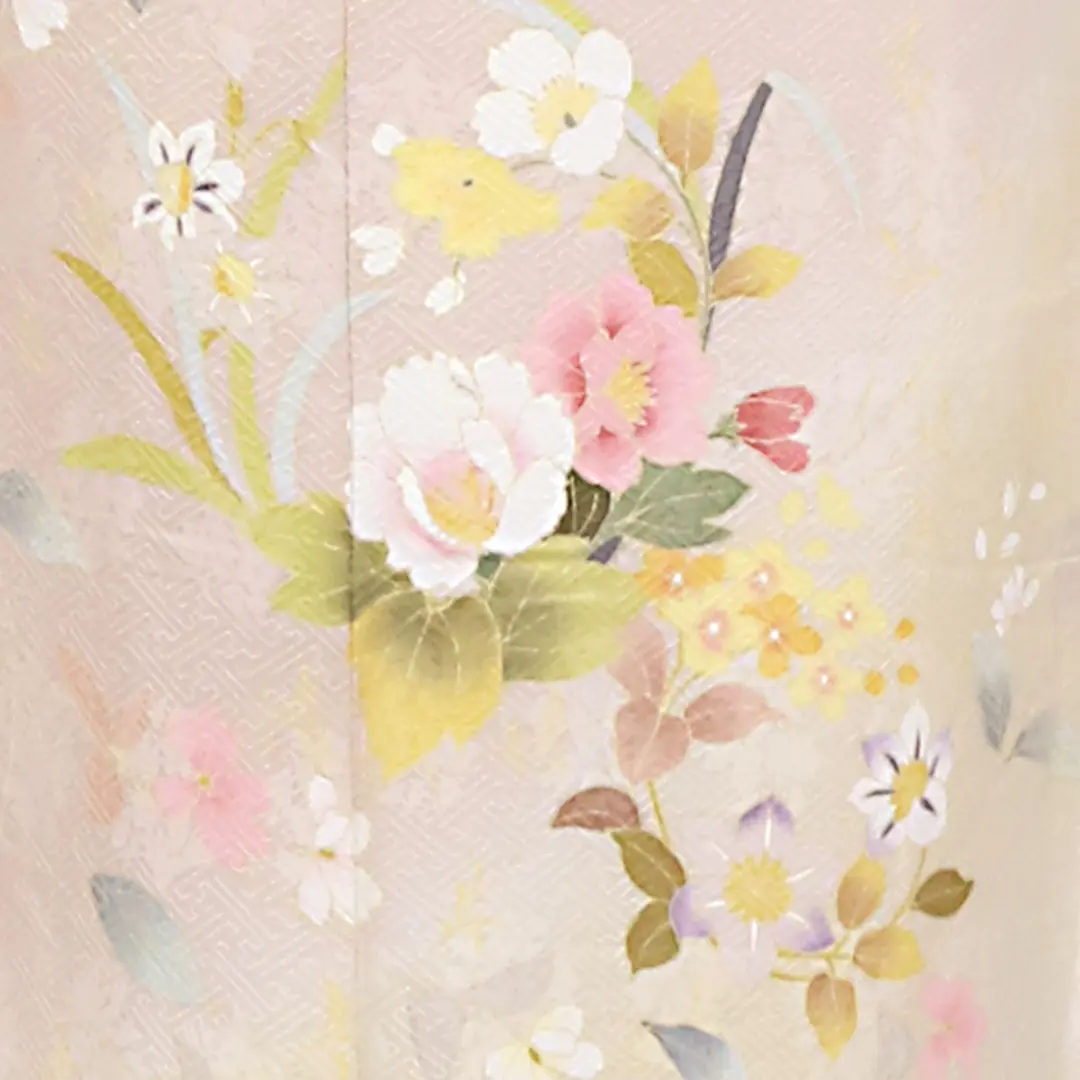 薄桜色に春の花々の付下訪問着（袷） | 宅配着物レンタルの京都かしきもの