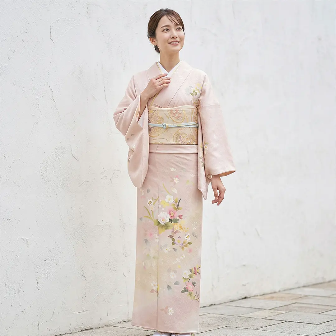 「縁」151ｃｍ～158ｃｍ 極上ちりめん地 金彩加工染 訪問着 正絹 Ｂ５５０ 値下げ交渉OK！ちりめん地 金彩加工染 訪問着 正絹 F151