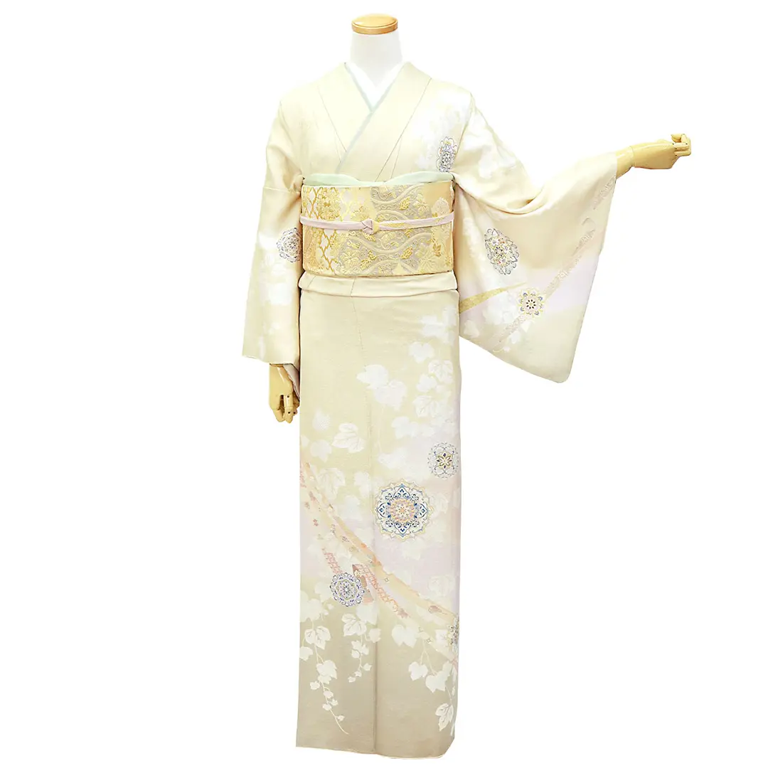 女郎花色に宝相華の付下訪問着（袷）