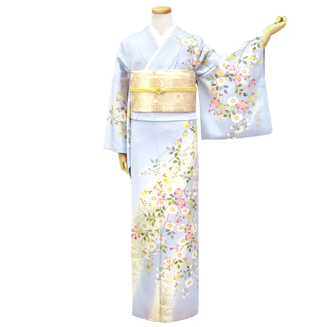 青藤色に流水と秋明菊の訪問着（袷） | 宅配着物レンタルの京都かしきもの