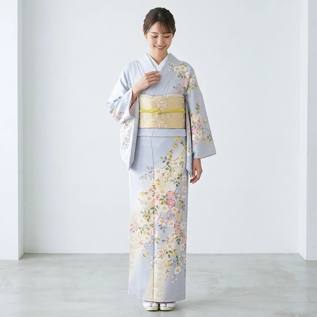 青藤色に流水と秋明菊の訪問着（袷） | 宅配着物レンタルの京都かしきもの