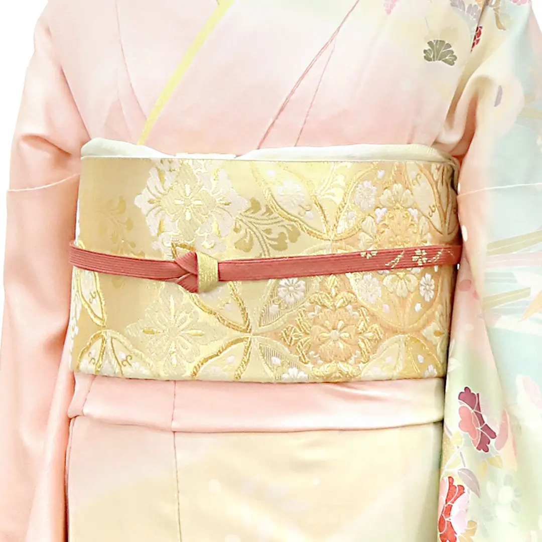 珊瑚色に菊と地紙の訪問着（袷）／斜め詳細