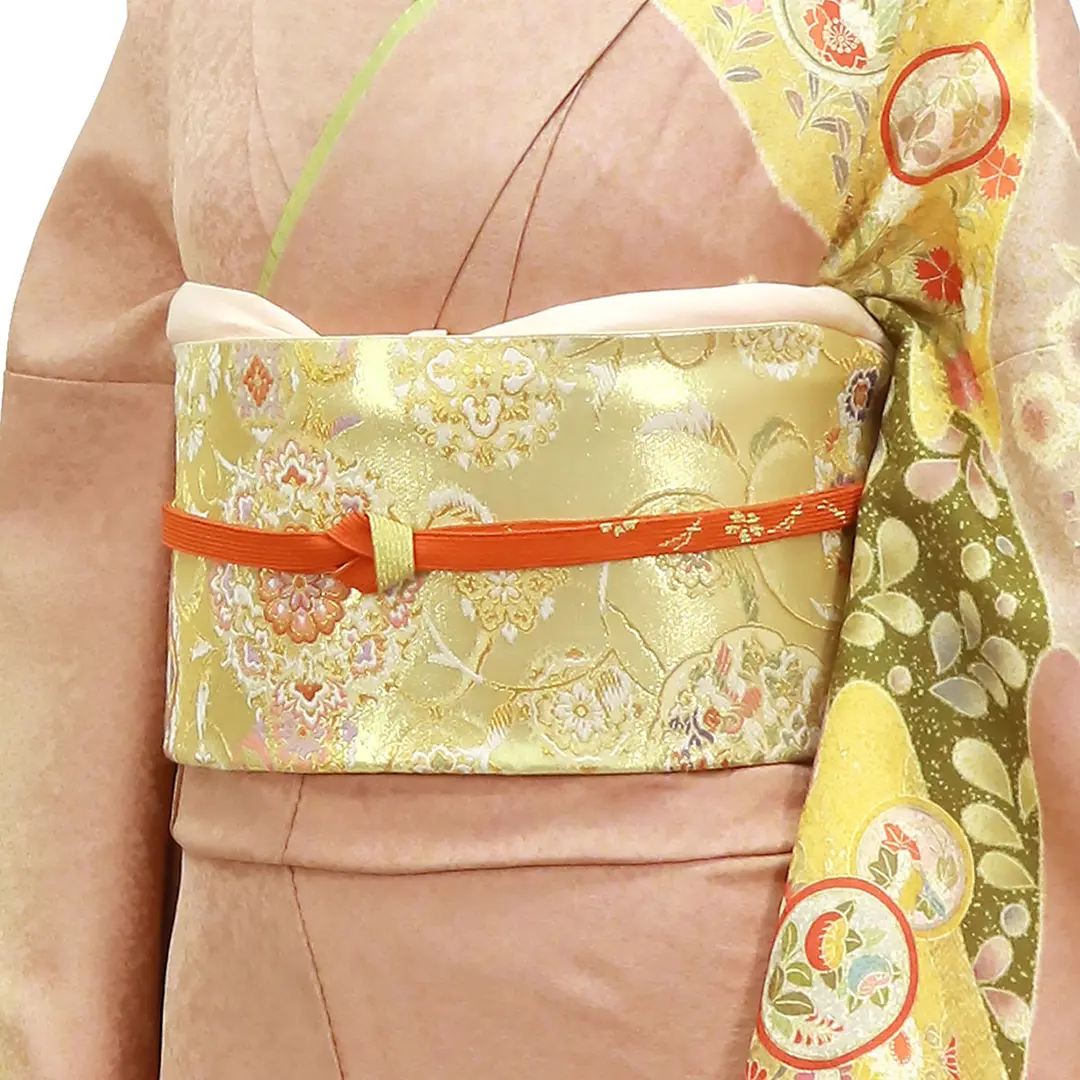 唐茶色に四季花と丸紋の訪問着（袷） | 宅配着物レンタルの京都かしきもの