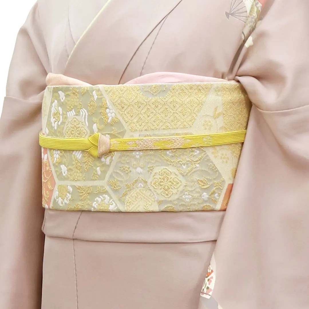 桜鼠（さくらねず）に花扇の訪問着（袷）／斜め詳細