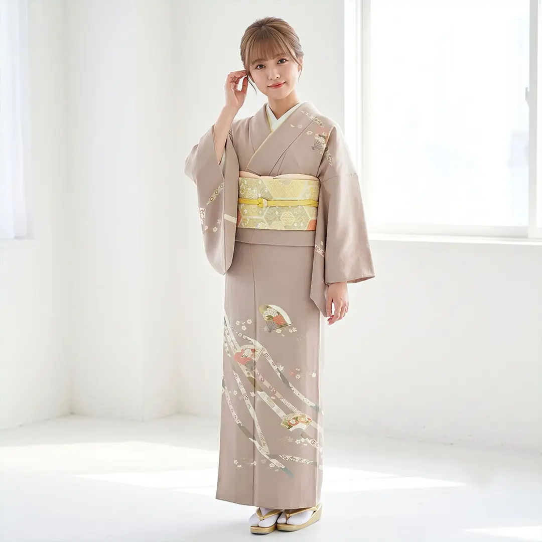 桜鼠（さくらねず）に花扇の訪問着（袷） | 宅配着物レンタルの京都か