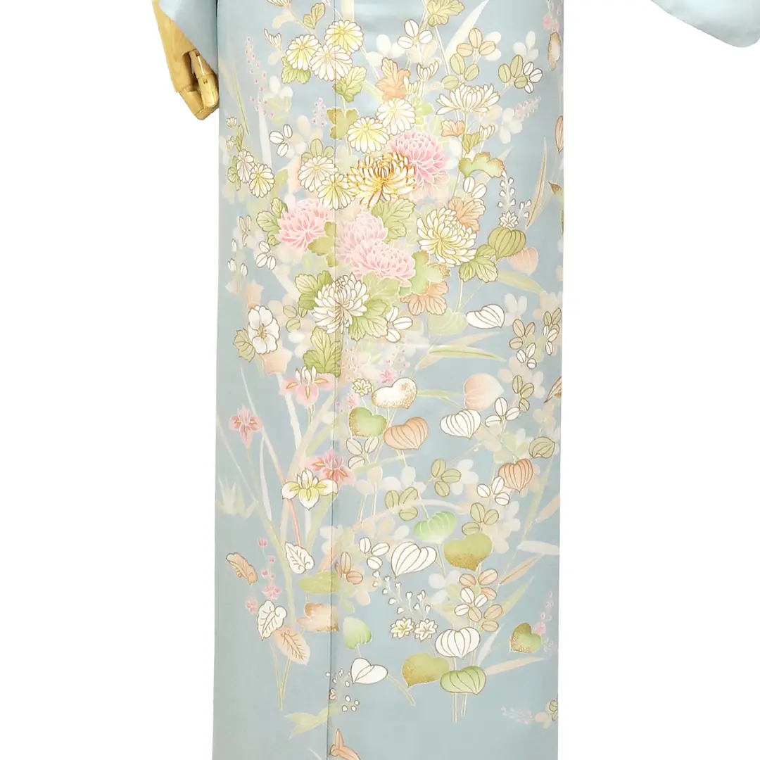 水色地に菊と草花の訪問着（袷） | 宅配着物レンタルの京都かしきもの