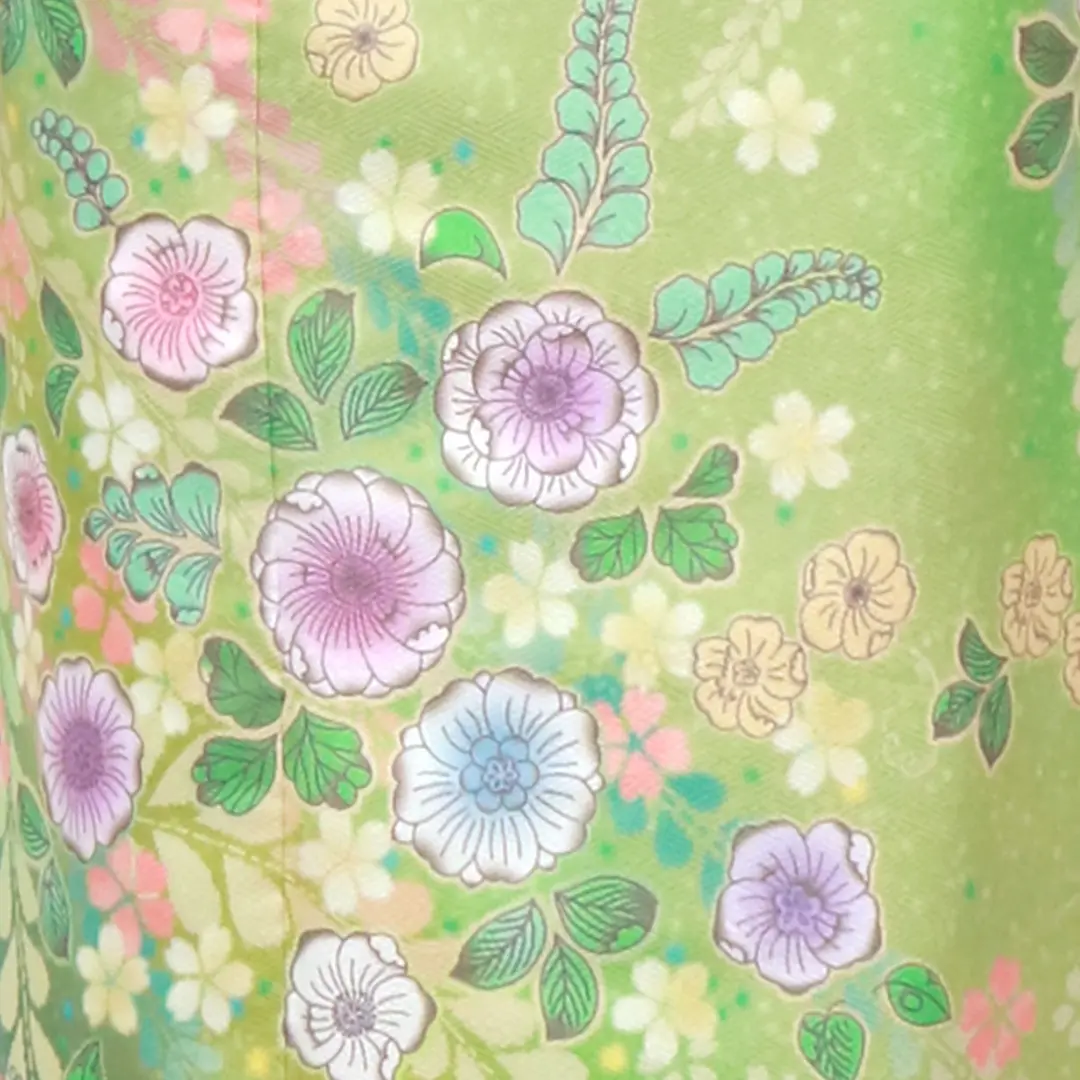 緑地に辻が花調の訪問着（袷）（ポリエステル） | 宅配着物レンタルの