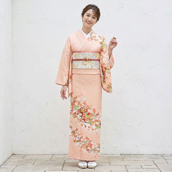 訪問着レンタル| 桜色に鼓と松竹梅の訪問着（袷）（ポリエステル