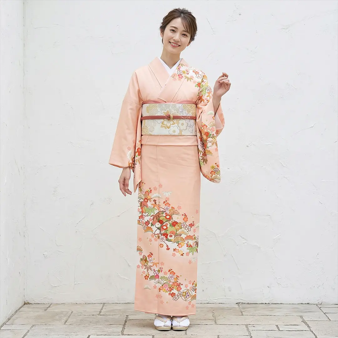 訪問着レンタル| 桜色に鼓と松竹梅の訪問着（袷）（ポリエステル