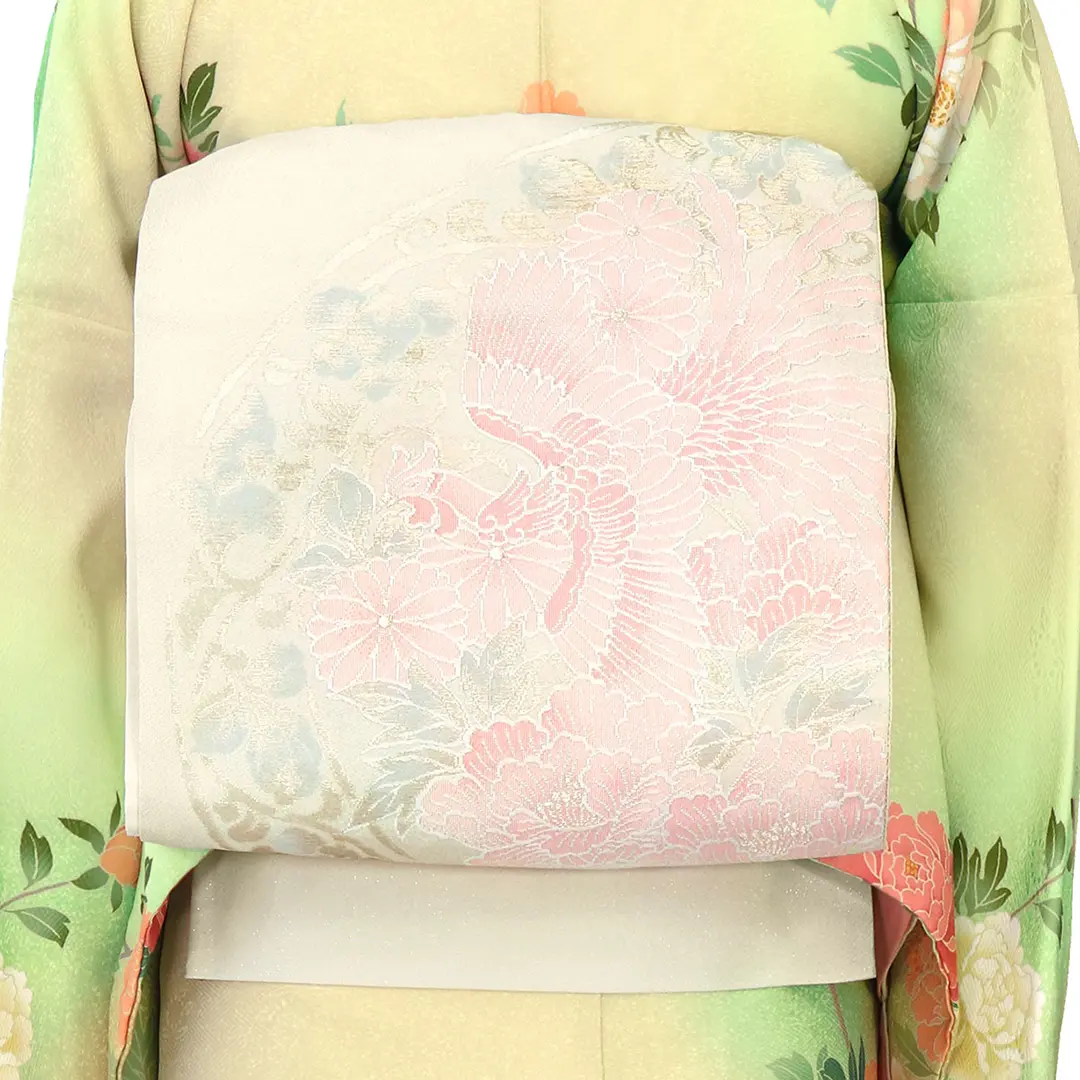 黄色地に牡丹の訪問着（袷）（ポリエステル）| 宅配着物レンタルの京都