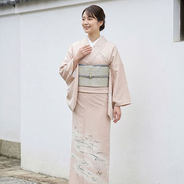 2288 高身長 ピンク 草花紋様 訪問着 袷単品 2083 高身長 箔 訪問着 袷 草花文様 几帳文様 薄ピンク Houmongi(lined