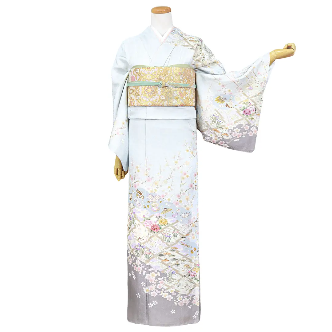 水色地に桜と四季花の訪問着(袷)