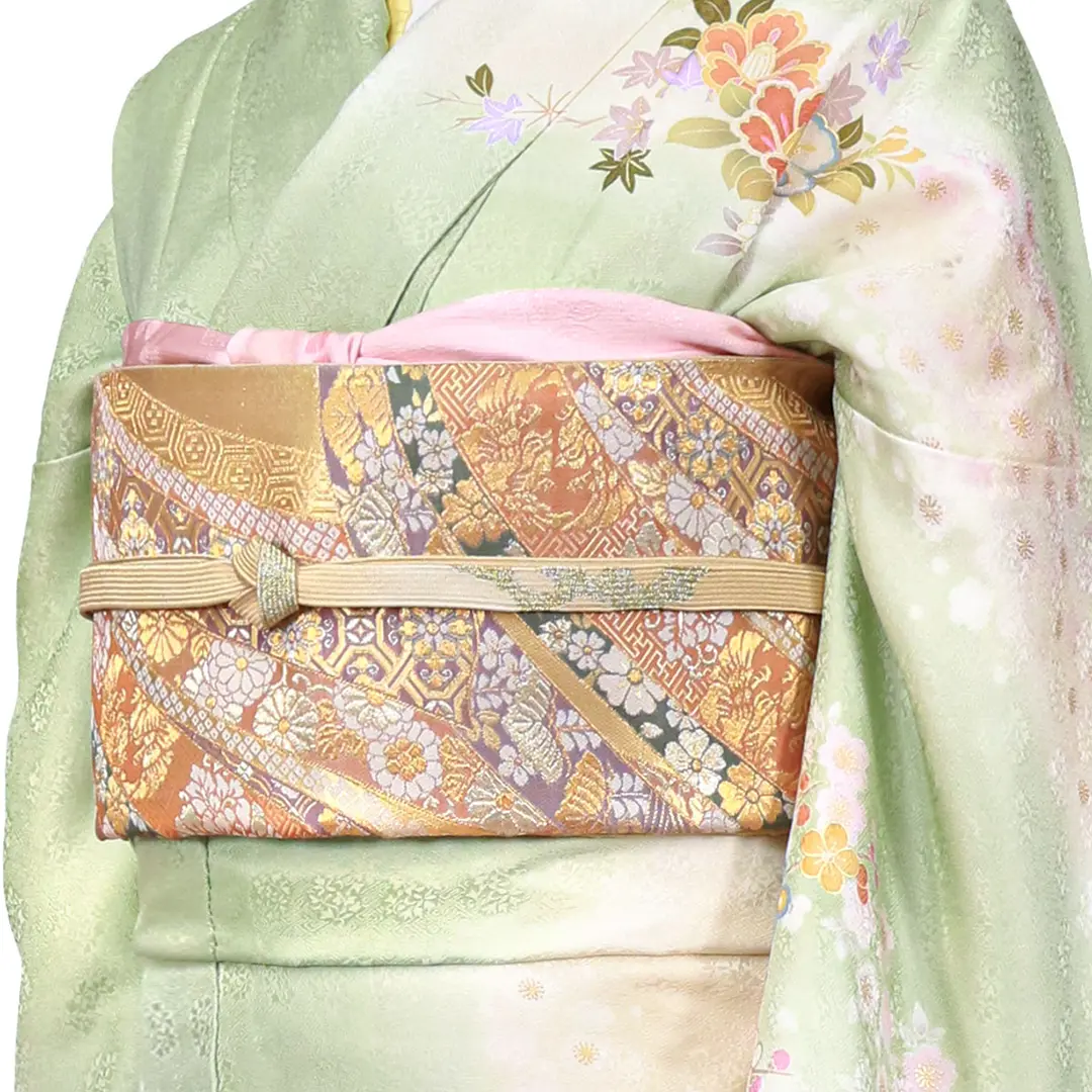 鶯色に四季花の訪問着(袷) | 宅配着物レンタルの京都かしきもの