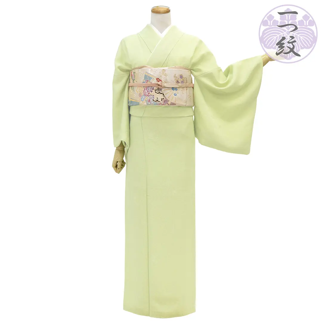 若草色の色無地（一つ紋） | 宅配着物レンタルの京都かしきもの