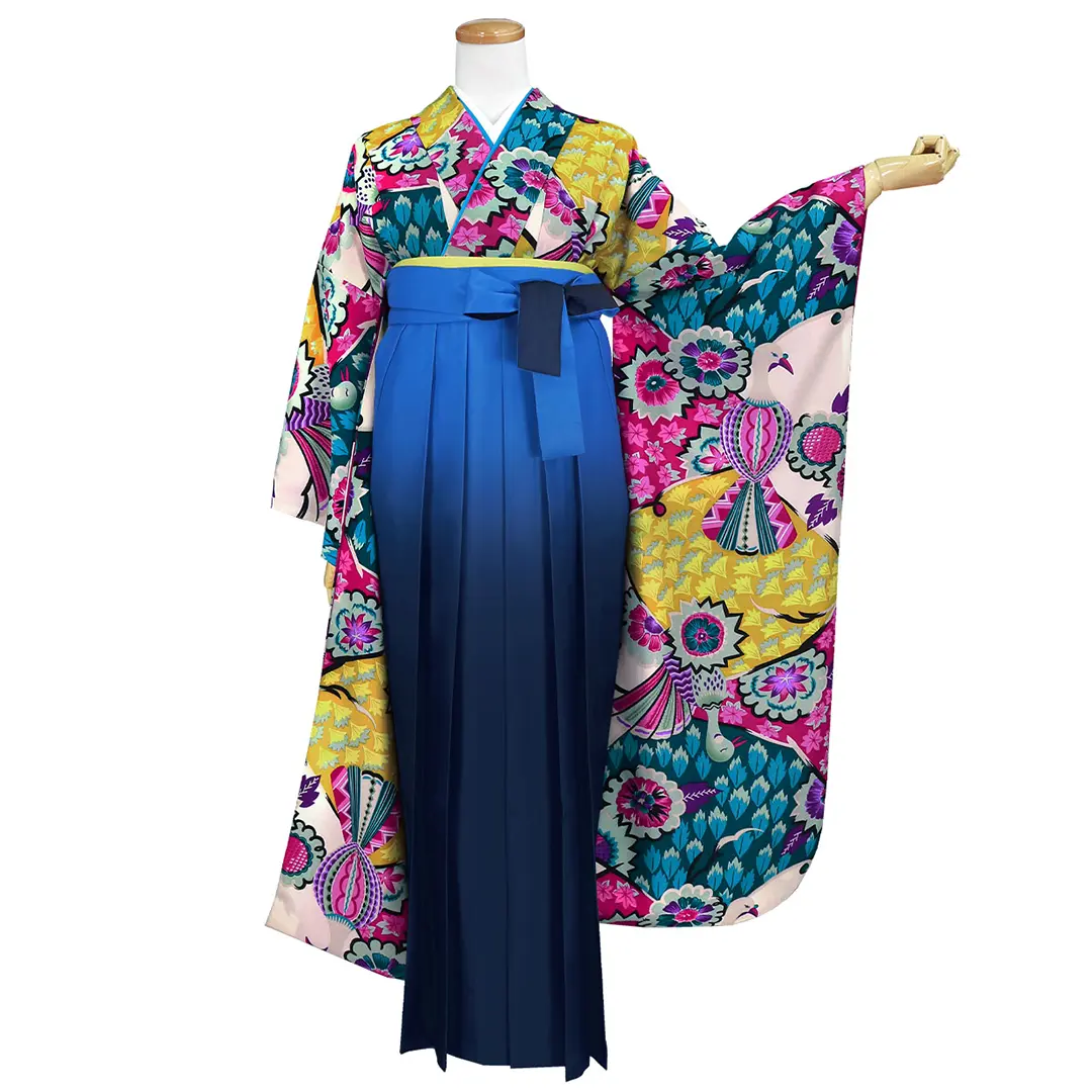 大正ロマンな孔雀の振袖・青袴（ぼかし） （振袖）／卒業式 | 宅配着物